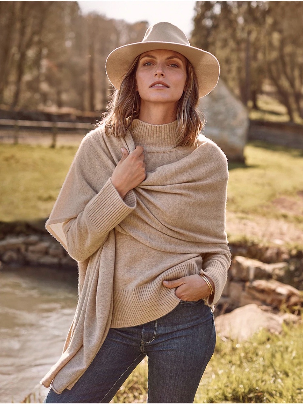 Garnet Hill 100% Cashmere Wrap in Oat Heather